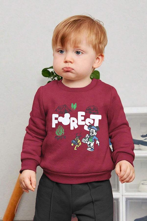 elo ZR Kid's Forest Printed Fleece Sweat Shirt Burgundy