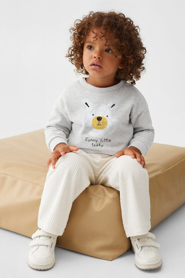 Elo ZR Kid's Funny Little Teddy Printed Fleece Sweat Shirt Cool Grey