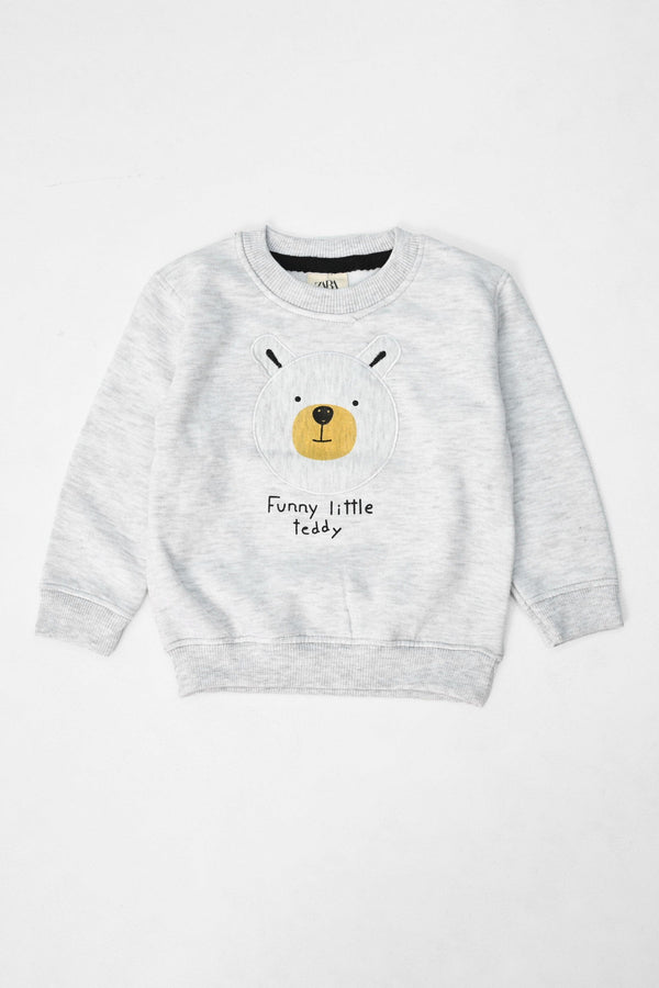 Elo ZR Kid's Funny Little Teddy Printed Fleece Sweat Shirt Cool Grey