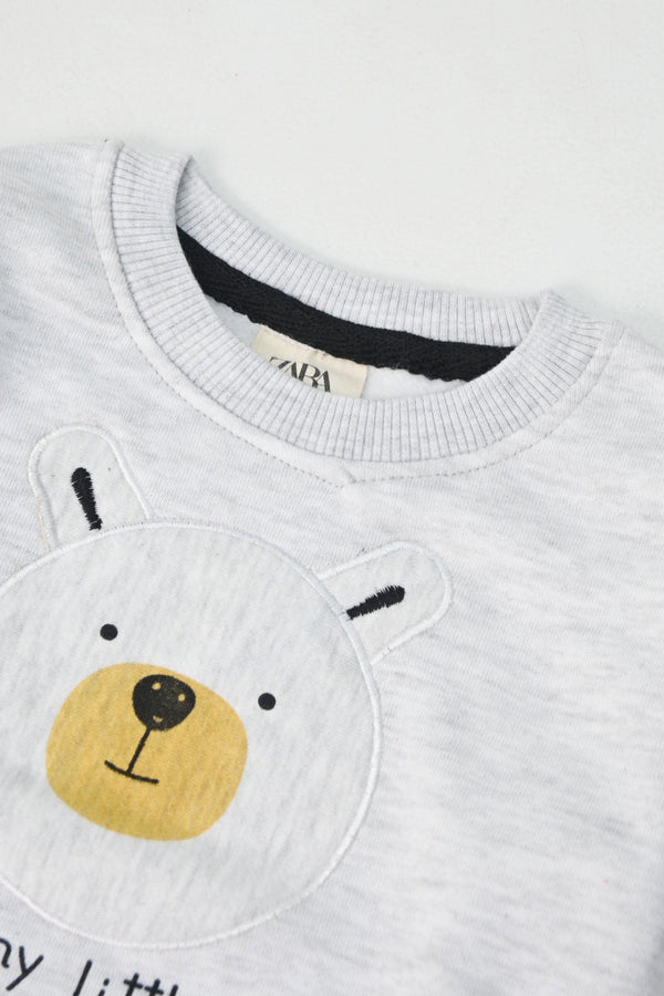Elo ZR Kid's Funny Little Teddy Printed Fleece Sweat Shirt Cool Grey