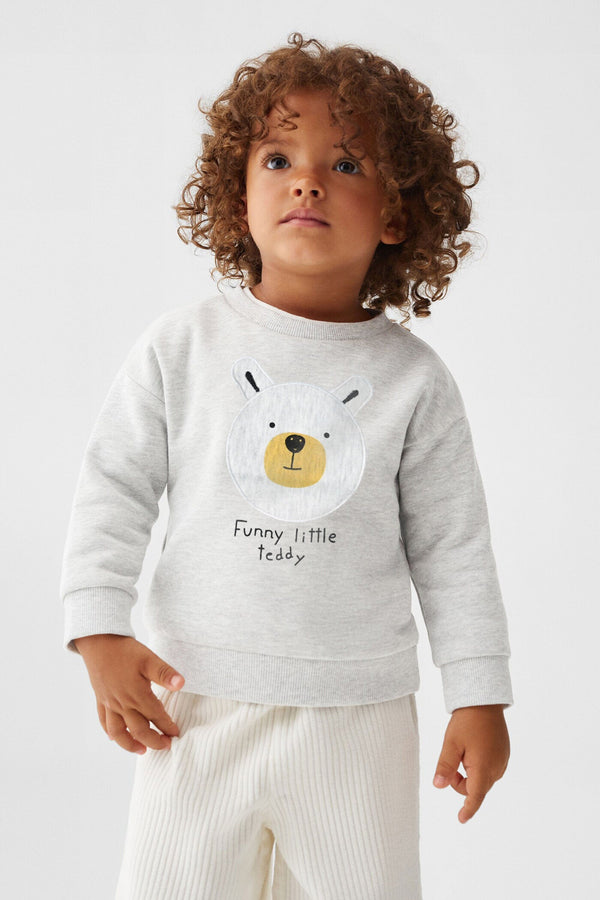 elo ZR Kid's Funny Little Teddy Printed Fleece Sweat Shirt Cool Grey