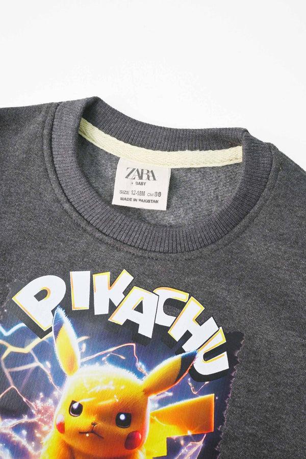 Elo ZR Kid's Pikachu Printed Fleece Sweat Shirt Charcoal