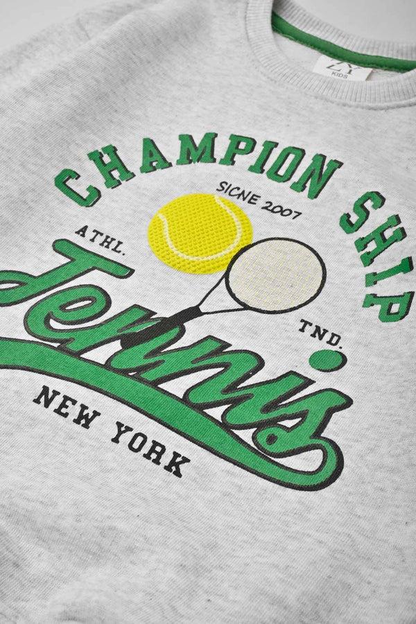 Elo ZY Kid's Champion Ship Printed Terry Sweat Shirt Grey