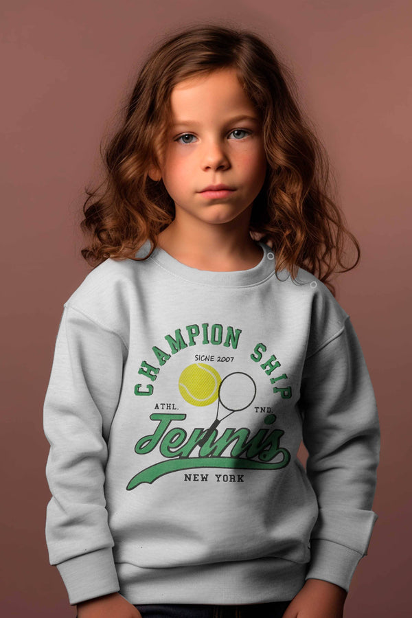 elo ZY Kid's Champion Ship Printed Terry Sweat Shirt Grey