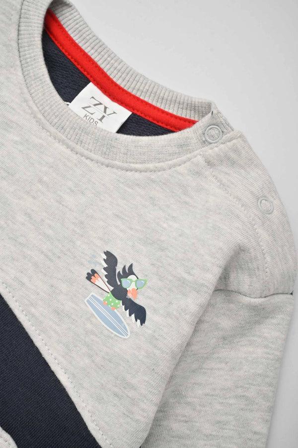 Elo ZY Kid's Contrast Panel Terry Sweat Shirt Grey & Navy