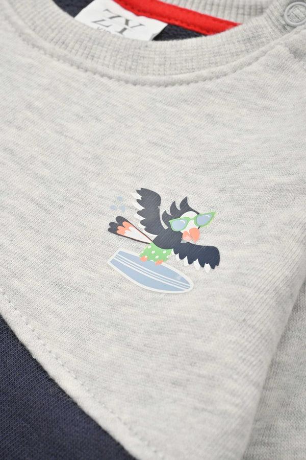 Elo ZY Kid's Contrast Panel Terry Sweat Shirt Grey & Navy