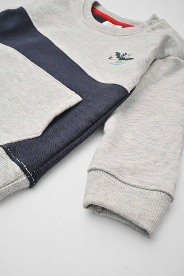 Elo ZY Kid's Contrast Panel Terry Sweat Shirt Grey & Navy