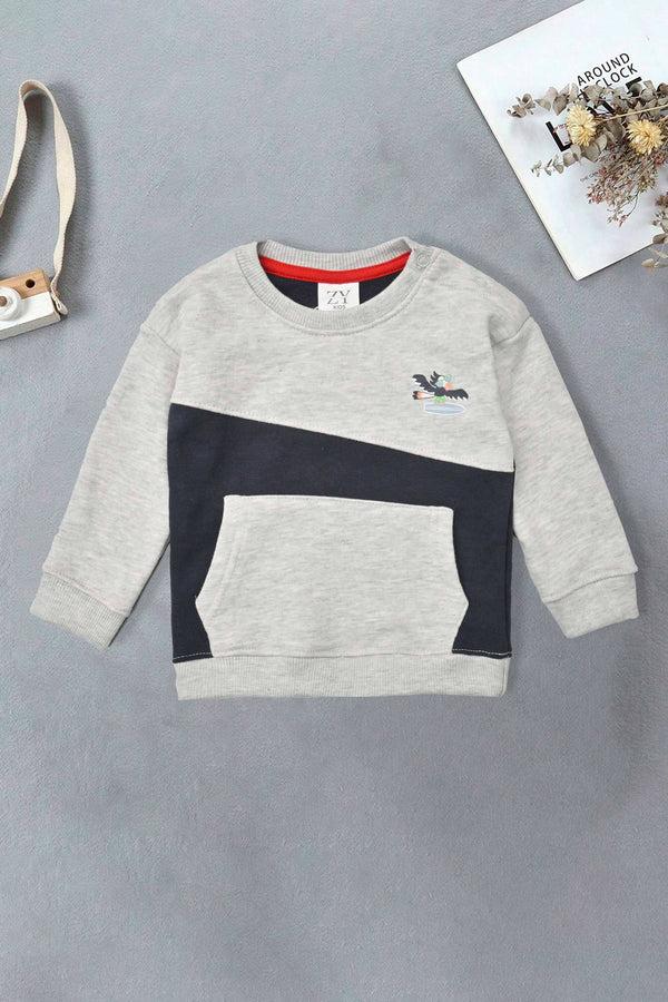 elo ZY Kid's Contrast Panel Terry Sweat Shirt Grey & Navy