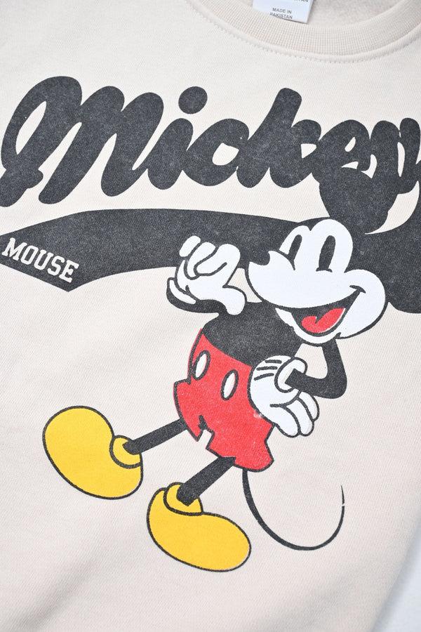 Elo ZY Kid's Mickey Mouse Printed Fleece Sweat Shirt Beige