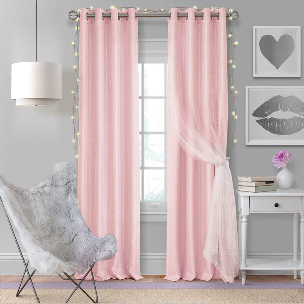 Elrene Aurora Kids Blackout Sheer Sparkle Overlay Curtain Panel