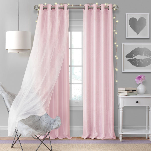 elrene Aurora Kids Blackout Sheer Sparkle Overlay Curtain Panel