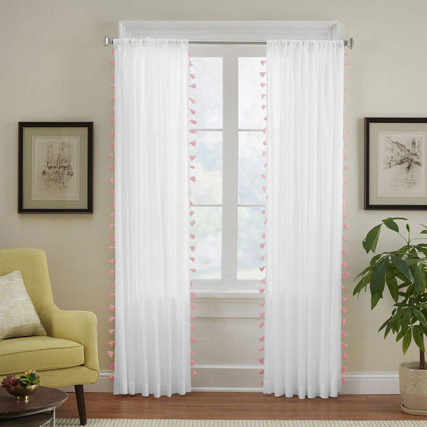 Elrene Bianca Semi-Sheer 100% Cotton Window Curtain With Tassels