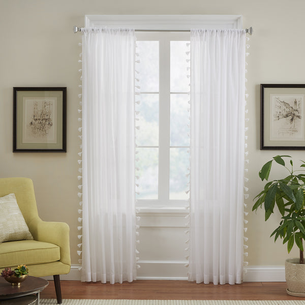 elrene Bianca Semi-Sheer 100% Cotton Window Curtain with Tassels