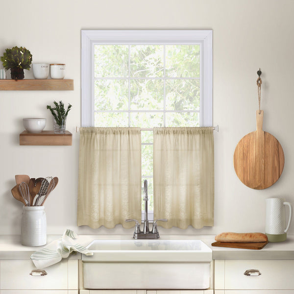 elrene Cameron Linen Rod Pocket Kitchen Tier and Valance Collection