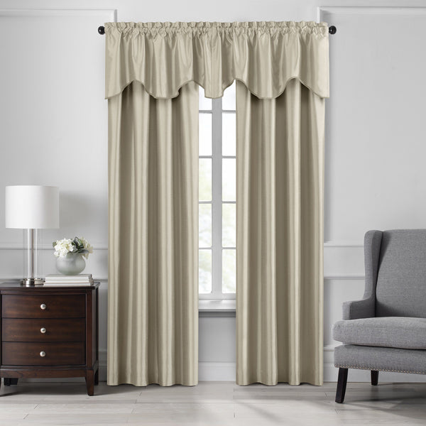 Elrene Colette Faux Silk Blackout Window Curtain & Scallop Valance
