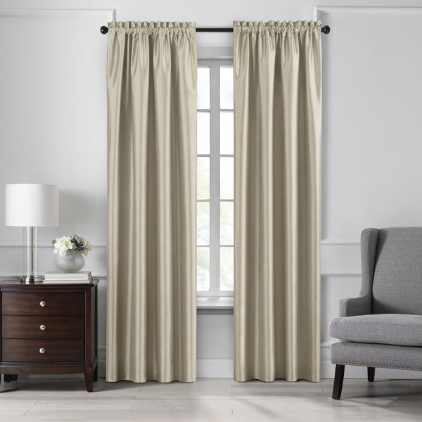 elrene Colette Faux Silk Blackout Window Curtain & Scallop Valance