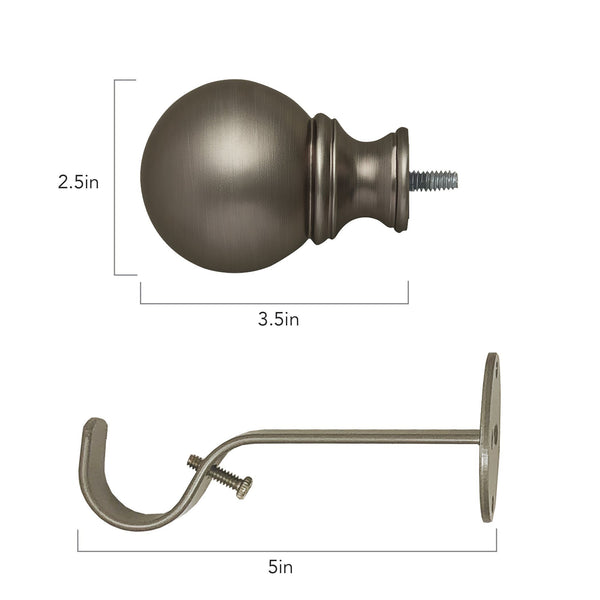 elrene Cordelia 1" Window Drapery Single Curtain Rod With Globe Ball Finial