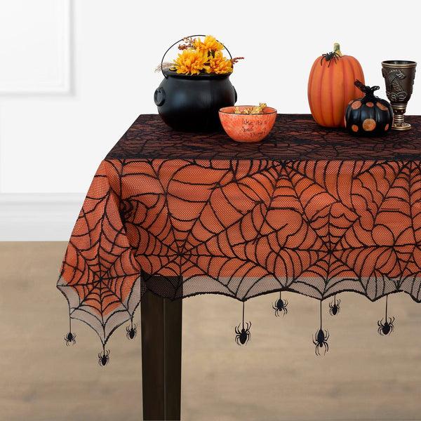elrene Crawling Halloween Spider Lace Lined Tablecloth