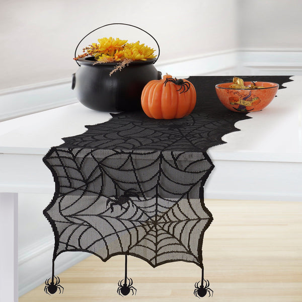 Elrene Crawling Halloween Spider Lace Table Runner And Mantle Scarf