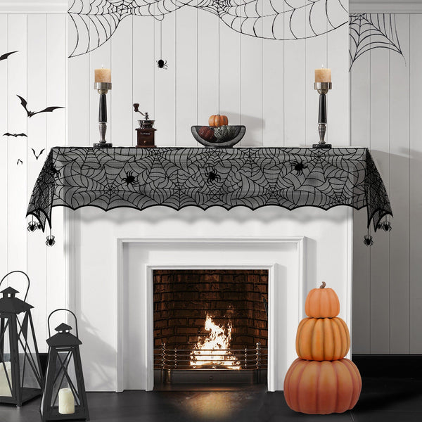 Elrene Crawling Halloween Spider Lace Table Runner And Mantle Scarf