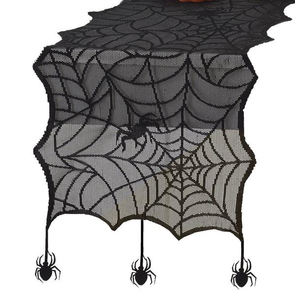 Elrene Crawling Halloween Spider Lace Table Runner And Mantle Scarf