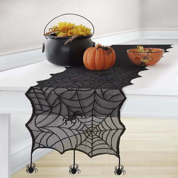 elrene Crawling Halloween Spider Lace Table Runner and Mantle Scarf