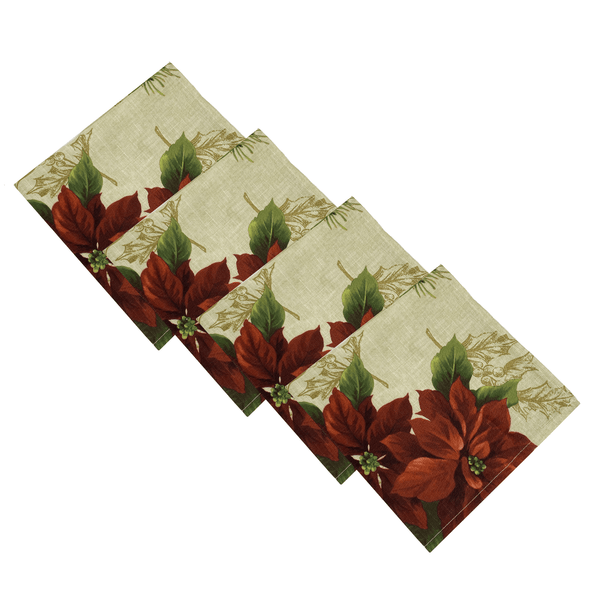Elrene Festive Poinsettia Holiday Napkins Set Of 4