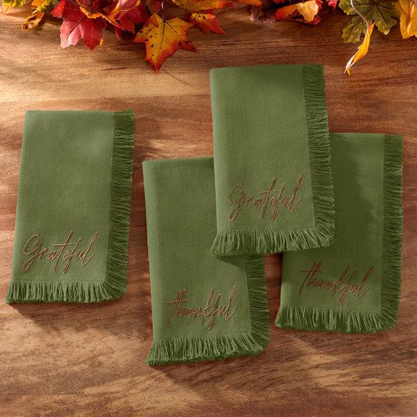 Elrene Fringed Harvest Sentiment Napkins Set Of 4