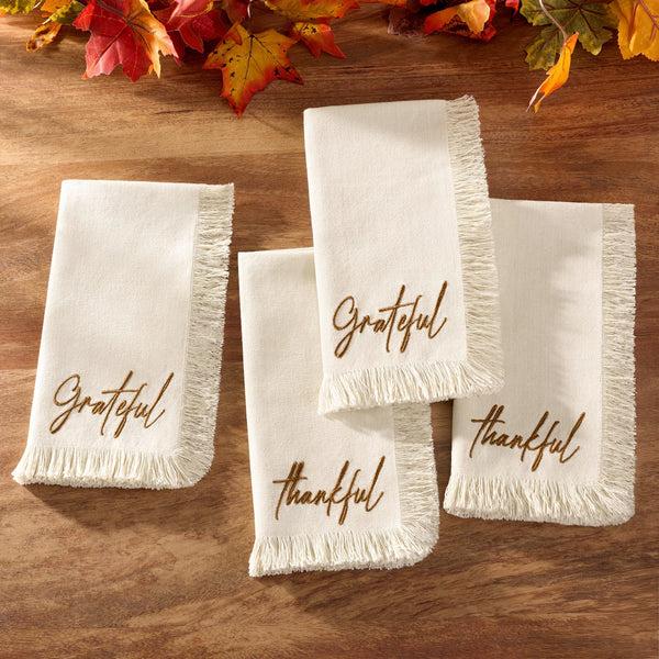 elrene Fringed Harvest Sentiment Napkins Set of 4