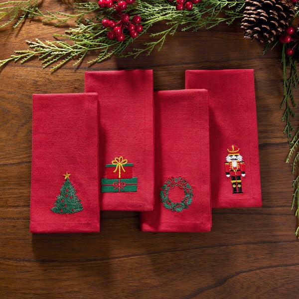 Elrene Holiday Embroidered Cotton Napkins Set Of 4