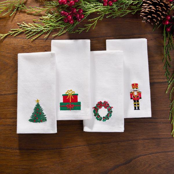 elrene Holiday Embroidered Cotton Napkins Set of 4