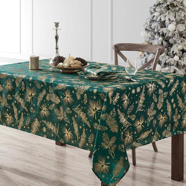 elrene Pine Foil Fabric Holiday Tablecloth