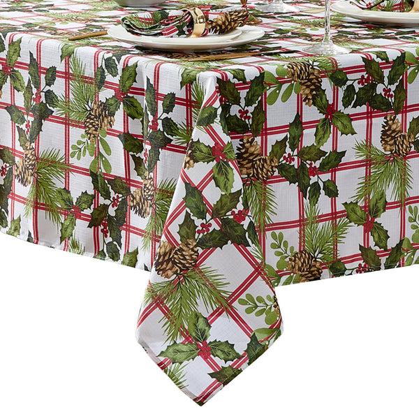 Elrene Pinecone Plaid Holiday Fabric Tablecloth