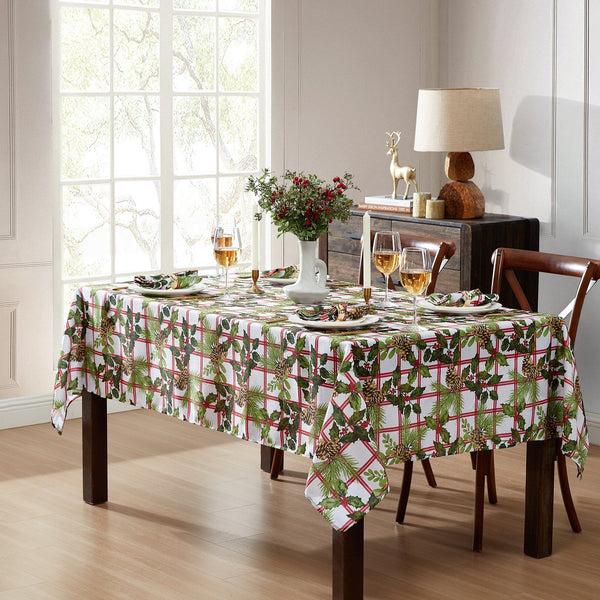 elrene Pinecone Plaid Holiday Fabric Tablecloth