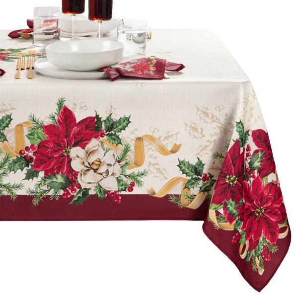 Elrene Poinsettia Garlands Engineered Tablecloth