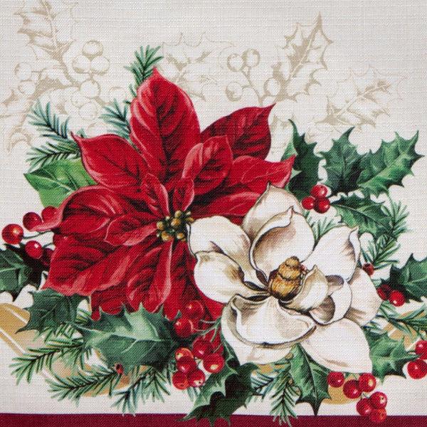 Elrene Poinsettia Garlands Engineered Tablecloth