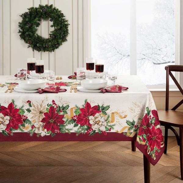 elrene Poinsettia Garlands Engineered Tablecloth