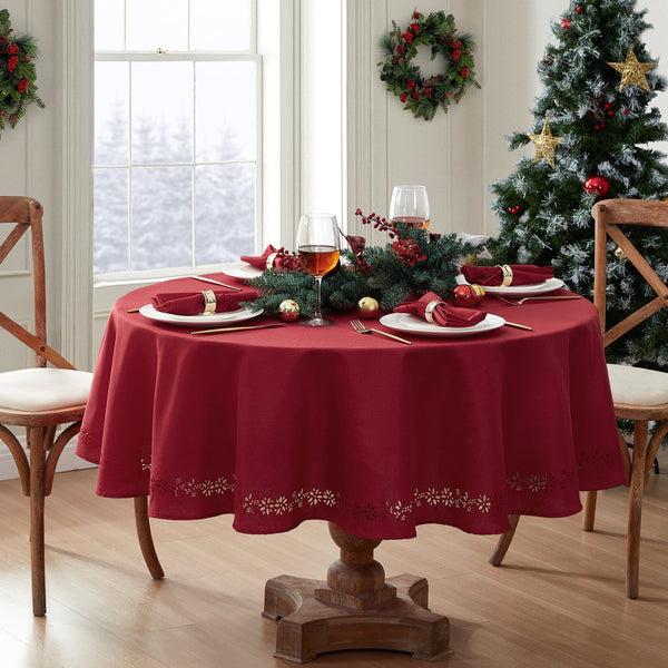 Elrene Poinsettia Noel Laser Cut Tablecloth