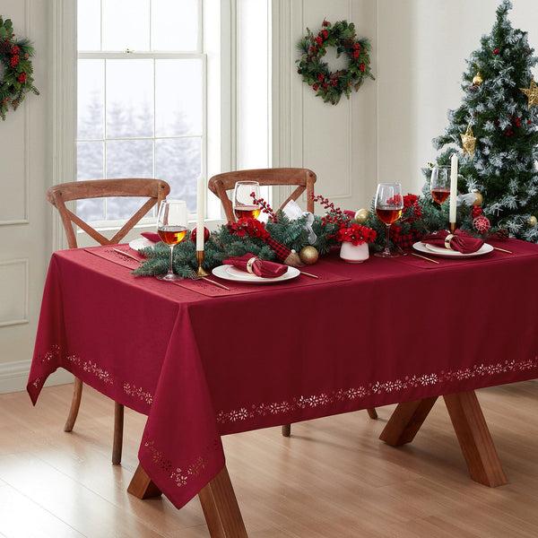 elrene Poinsettia Noel Laser Cut Tablecloth