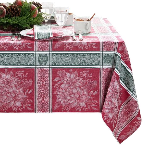 Elrene Poinsettia Plaid Jacquard Tablecloth