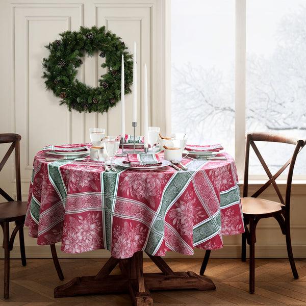 Elrene Poinsettia Plaid Jacquard Tablecloth