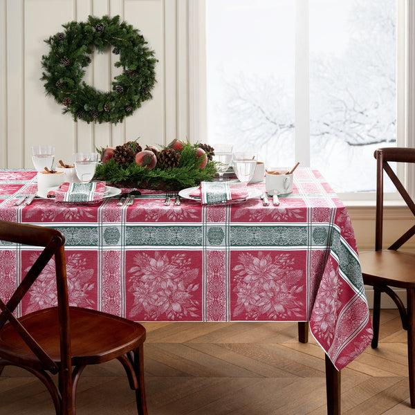 elrene Poinsettia Plaid Jacquard Tablecloth