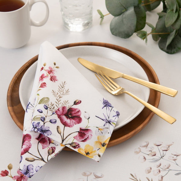 elrene Poppy Wildflower Bordered Napkin Set of 4