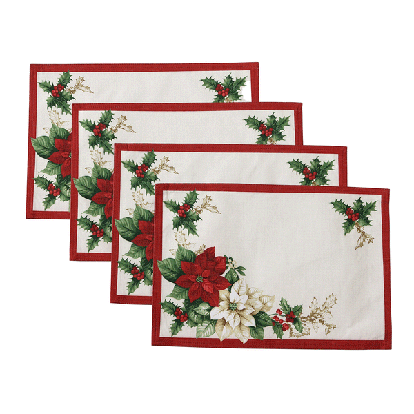 Elrene Red And White Poinsettias Placemat Set Of 4