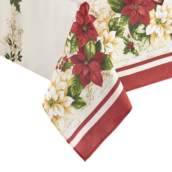 Elrene Red And White Poinsettias Tablecloth