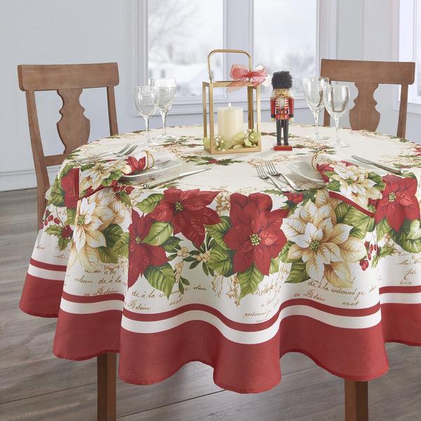 Elrene Red And White Poinsettias Tablecloth