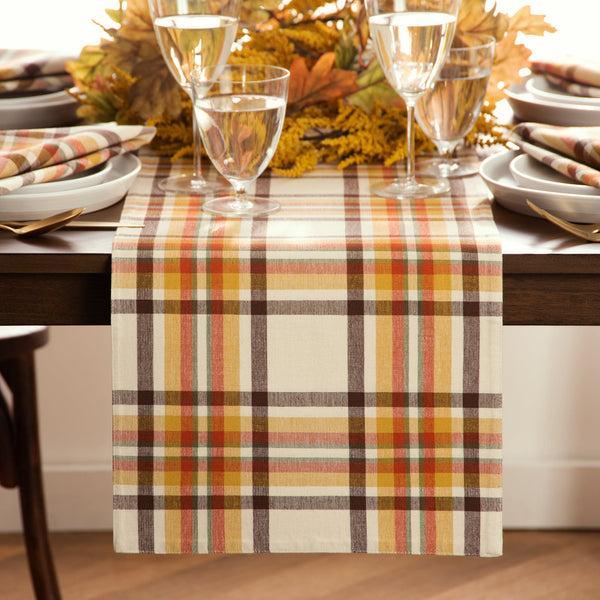 elrene Russet Harvest Woven Plaid Table Runner