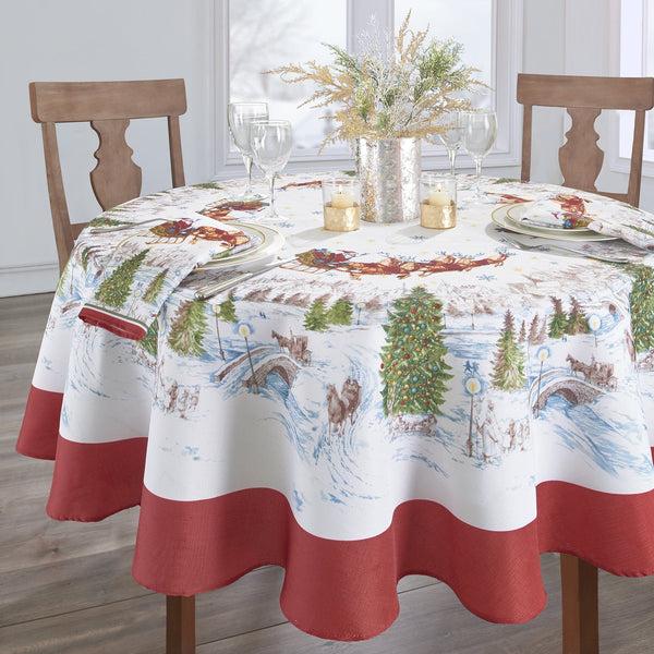 Elrene Santa’s Snowy Sleighride Tablecloth