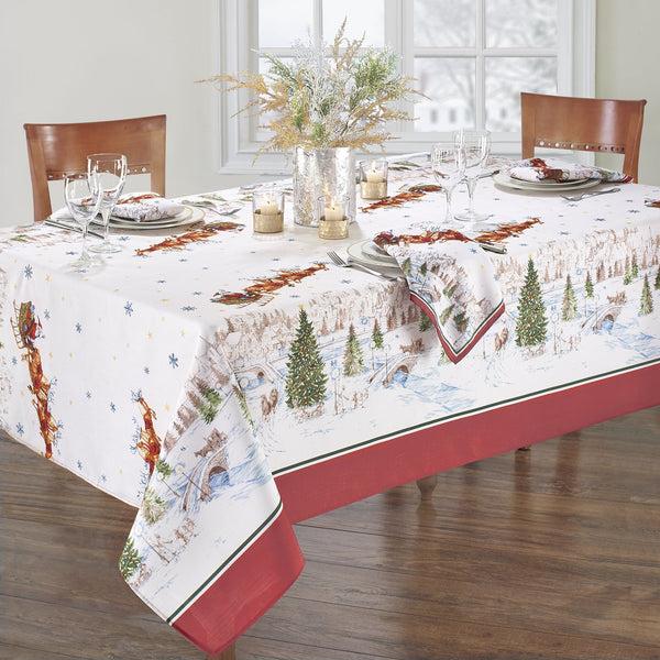 elrene Santa’s Snowy Sleighride Tablecloth