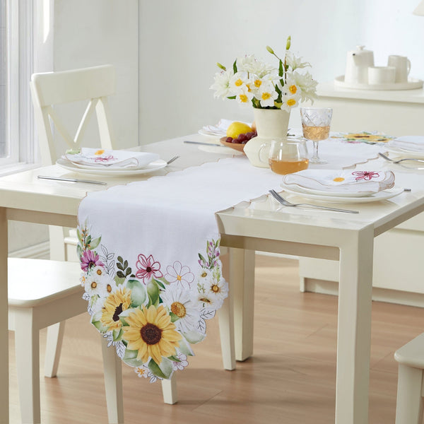Elrene Sunflower And Daisies Cutwork Table Runner